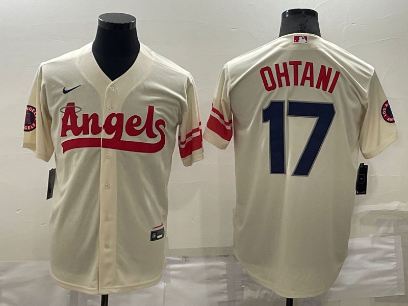 Men Los Angeles Angels 17 Ohtani Cream City Edition Game Nike 2022 MLB Jersey